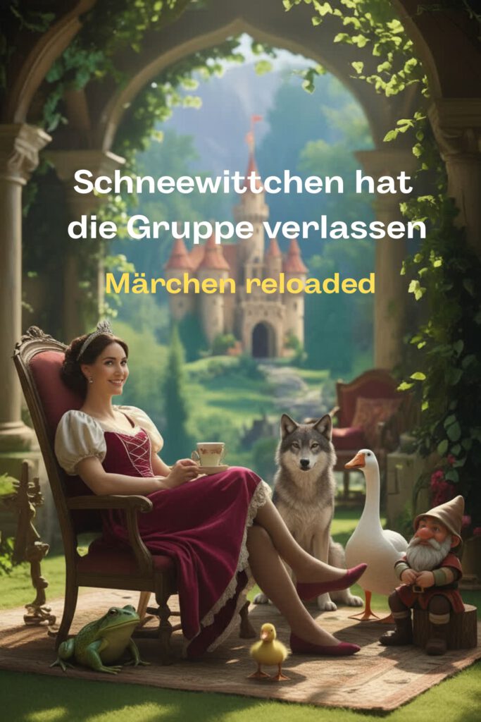 Prinzessin in Stuhl vor einem Märchenschloß